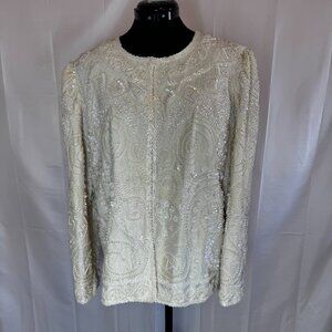 Vintage 80s/90s Laurence Kazar Ivory Silk Beaded Jacket Medium